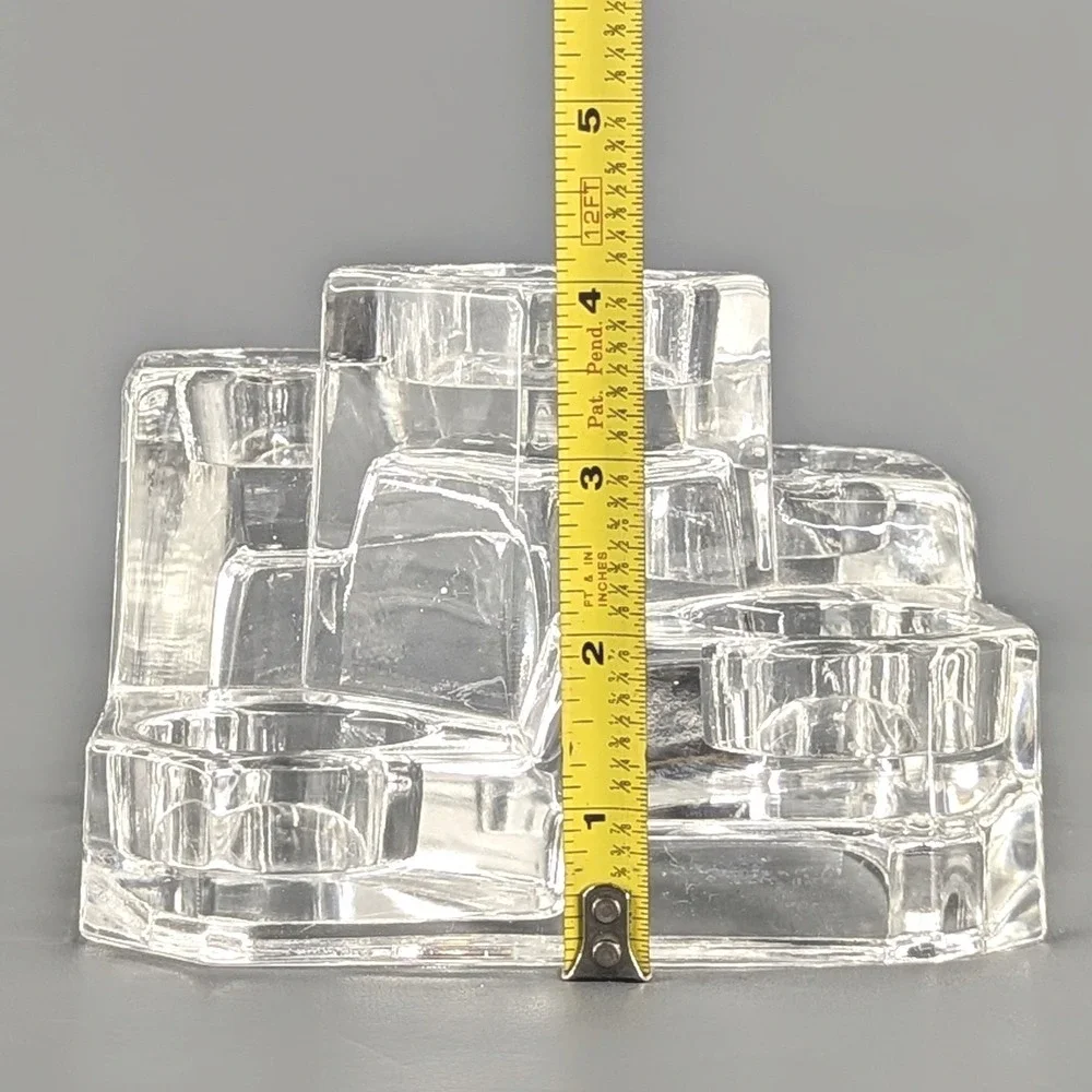 Heavy Clear Glass 5 Tiered Votive Taper Candle Holder Brutalist Geometric 6x6x4